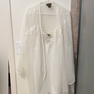 Elegant White Lace Trim Sleepwear Set